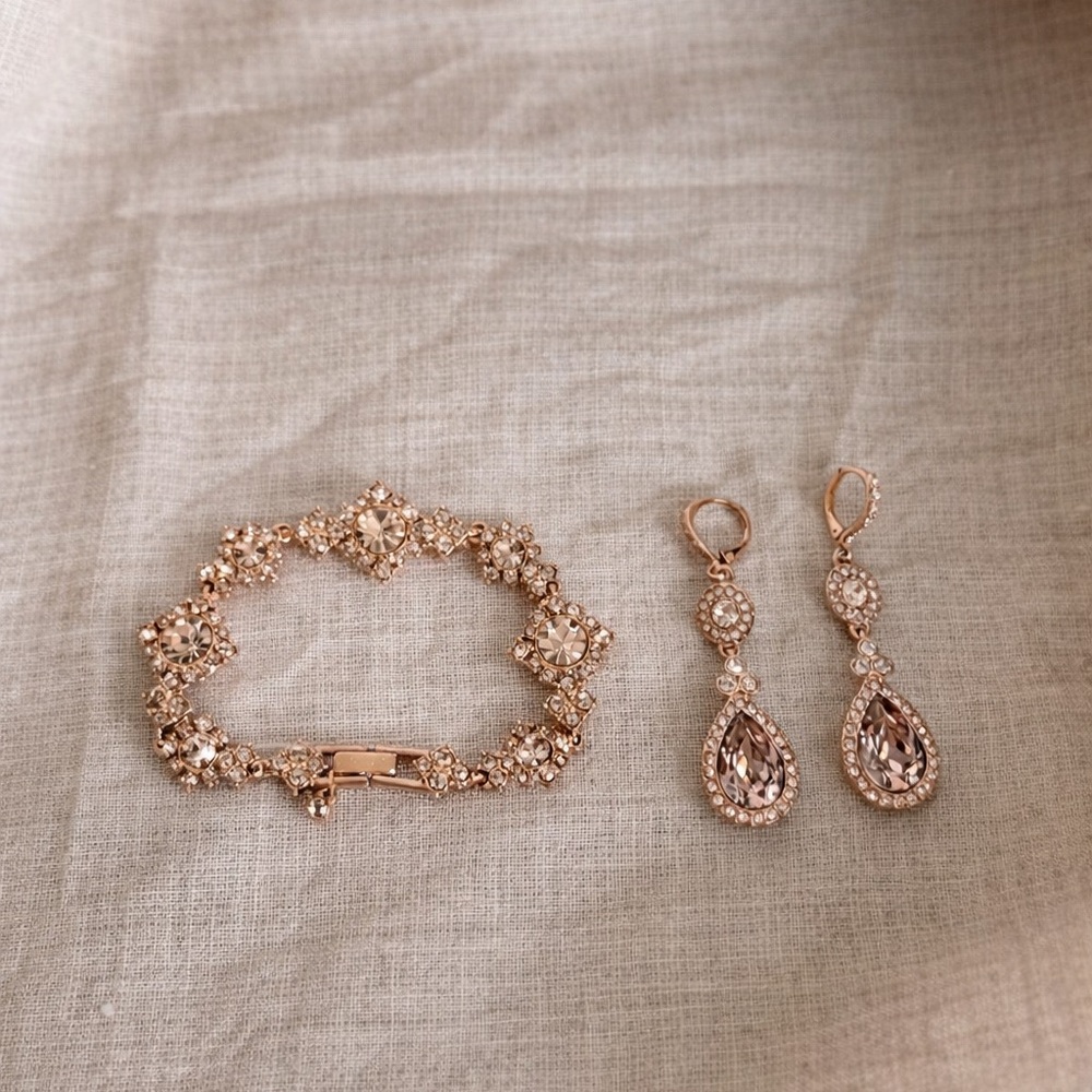 Givenchy Rose Gold Crystal Bracelet and Teardrop Earrings Set